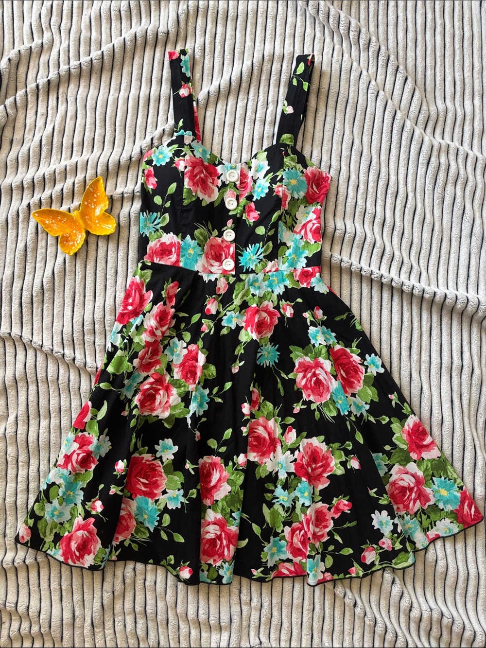 Black Floral Sundress with Pink Roses